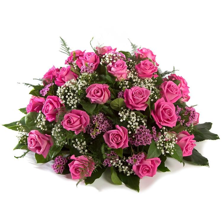 Rouwbiedemeijer met roze rozen en gips Rouwarrangementen Bloemenpaleis Verhagen Standaard € 57.50 